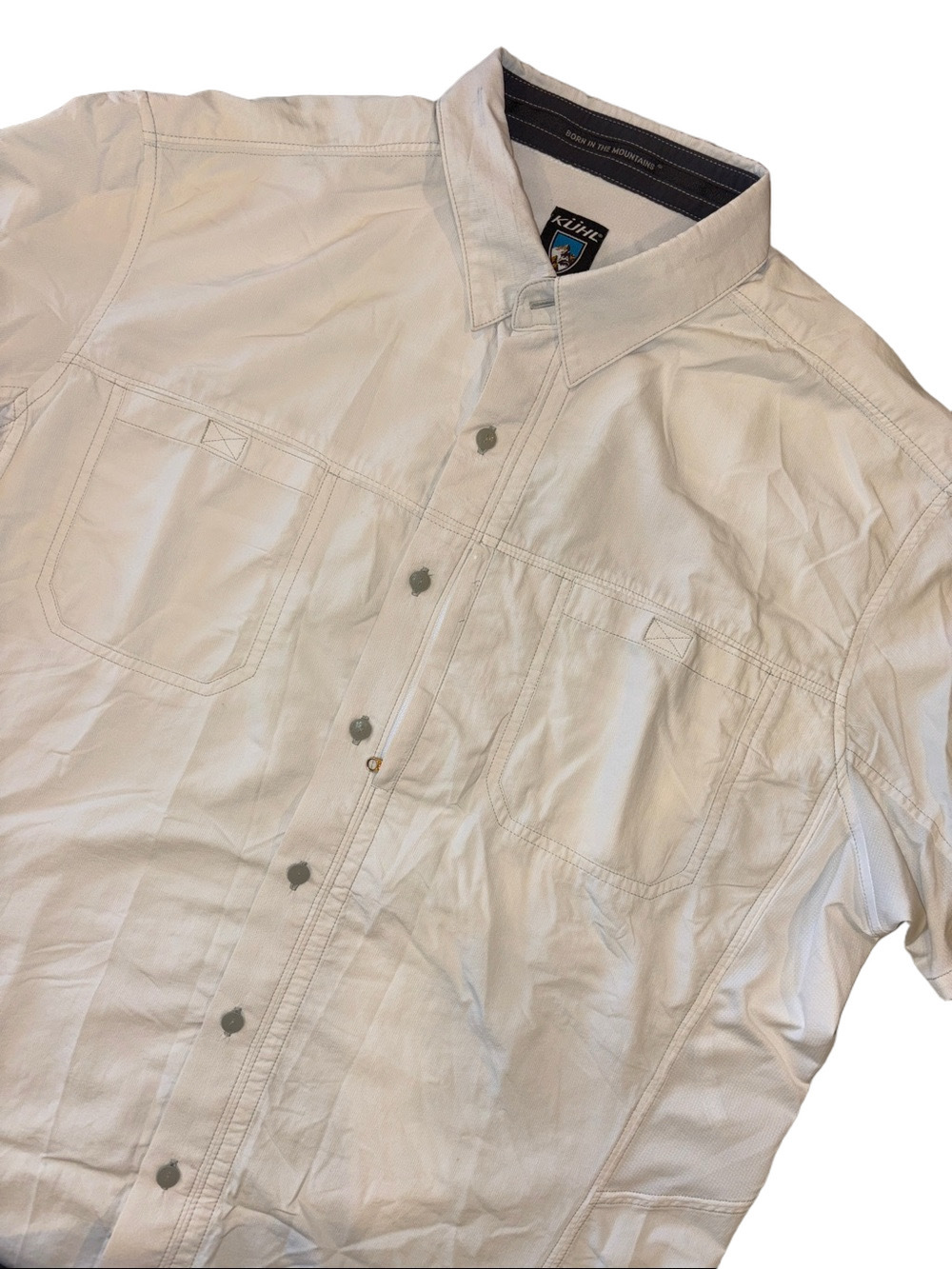 KÜHL Men's XL Short Sleeve Button Down Outdoor Hiking Shirt | Off-White